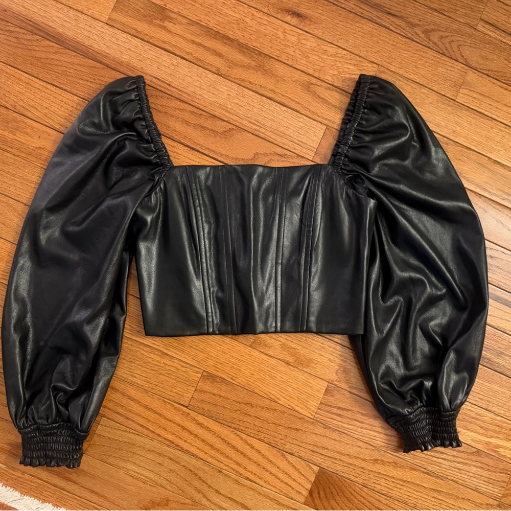 Alice + Olivia Black Puff Sleeve Top